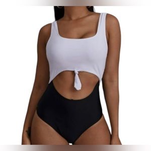 Hurley NWT black and white cutout one-piece bathing suit